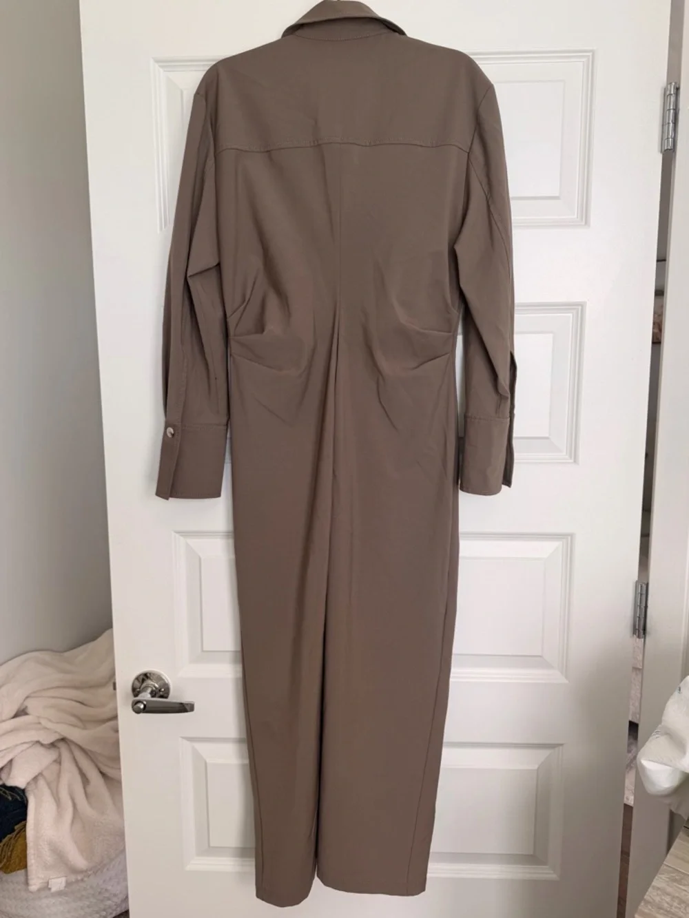 Zara Long Sleeve Twist-Front Dress - Taupe - Picture 3 of 4